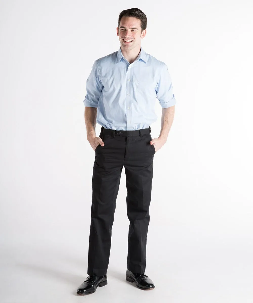 Short Men's Pant: "Dylan" Flat-Front Cotton Twill Self-Sizer Chino - Size 28 & 30 - FINAL SALE