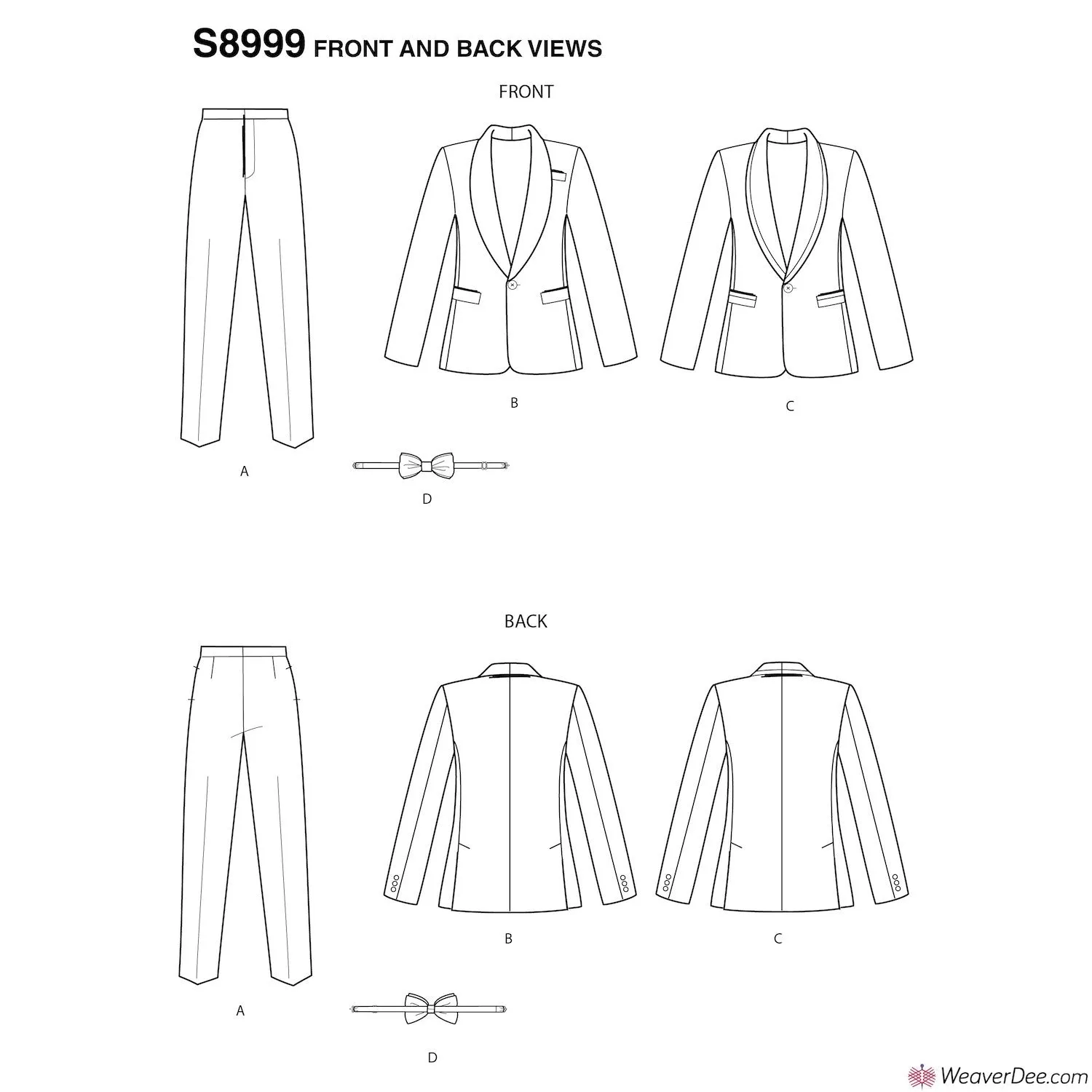 Simplicity Pattern S8899 Men's Tuxedo Jackets, Pants & Bow Tie