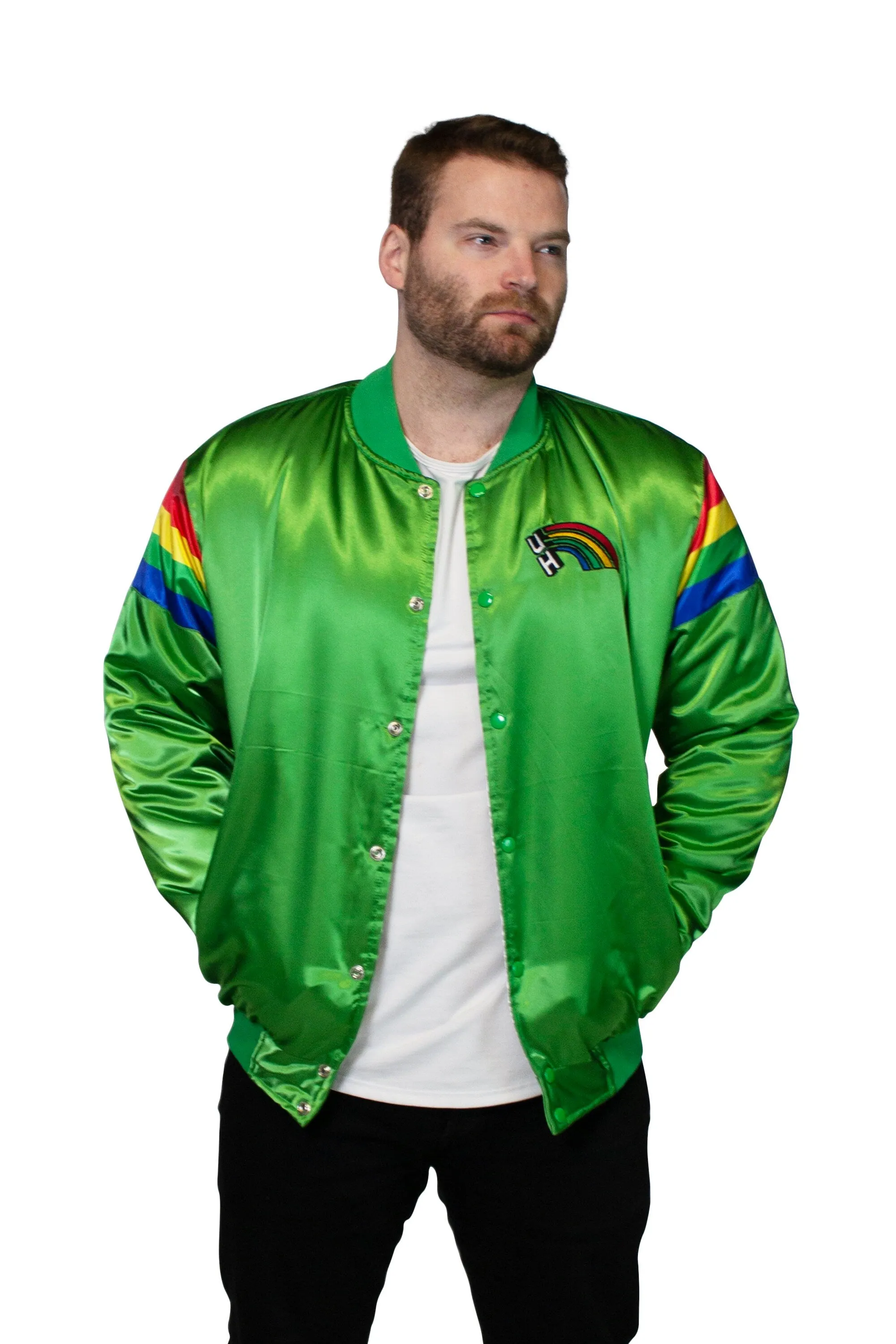 University of Hawaii Rainbow Warriors Men's Satin Button-up Bomber Jacket