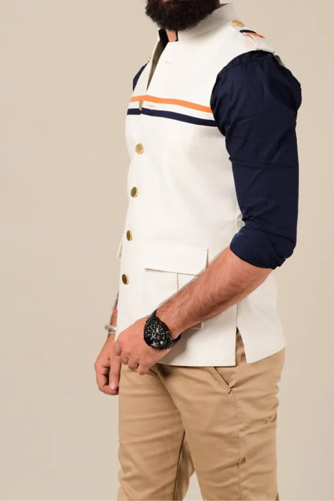 White Half Hunting Jacket Marriage or Festivals Formal Half Jackets in Premium Silky Smooth Shiny Textured Fabric