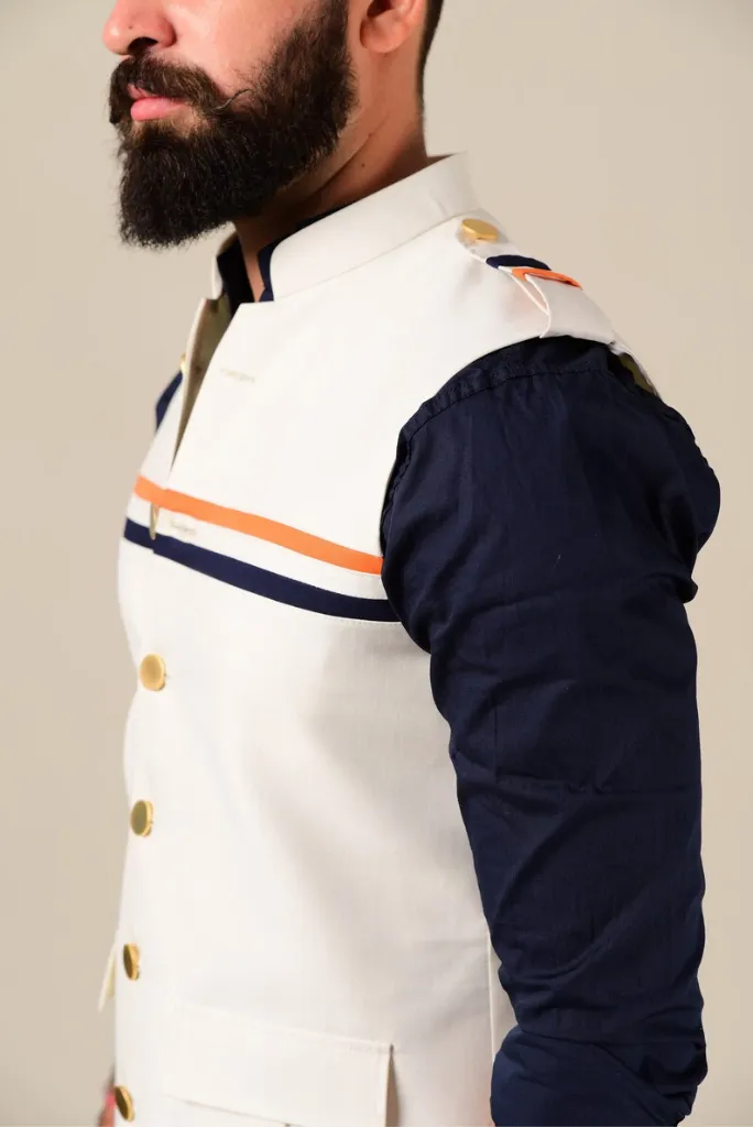 White Half Hunting Jacket Marriage or Festivals Formal Half Jackets in Premium Silky Smooth Shiny Textured Fabric