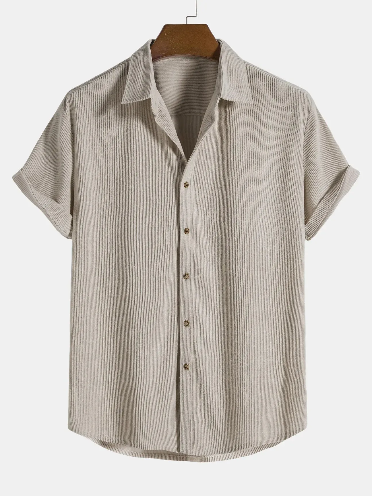 Wiaofellas   -  New Men's Short Sets 2 Piece Outfits Short Sleeved Corduroy Button Up Shirt and Shorts Fashion Summer Tracksuits Casual Set